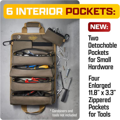 Ryker Bag Tool Organizers - Small Tool Bag W/Detachable Pouches, Heavy Duty Roll Up Tool Bag Organizer - 6 Tool Pouches